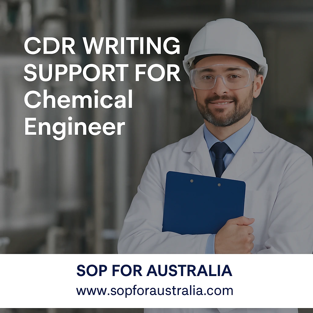 Chemical engineer holding documents with text promoting CDR writing support for chemical engineers by SOP for Australia