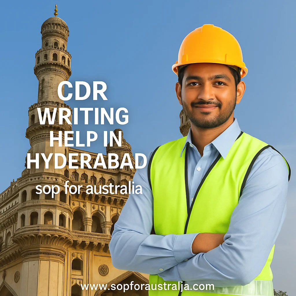 Engineer standing in front of Charminar promoting CDR writing help in Hyderabad by sop for australia.